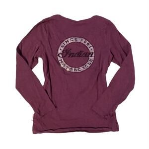 Y2K Indian Motorcycle Purple Rhinestone Long Sleeve Top Small